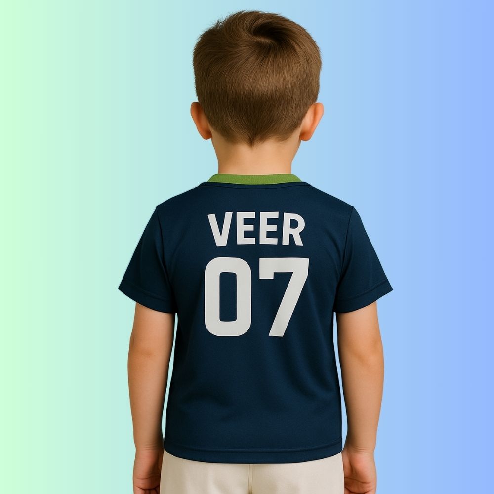 Navy and green Kids Jersey 'Born to Bat' text Back side Name and Number Printed