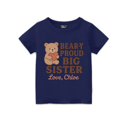 Navy t-shirt with a bear graphic and text