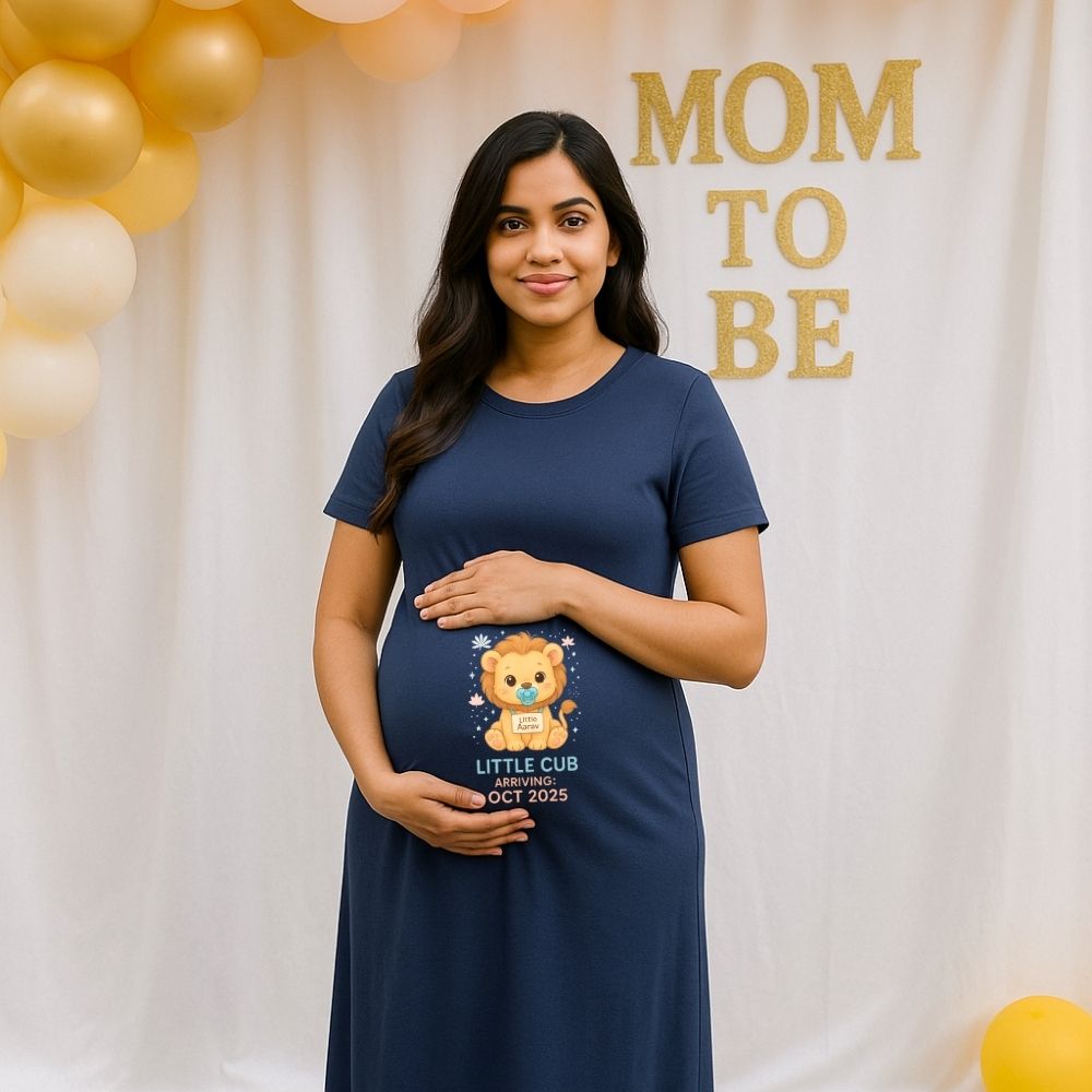 Little Cub Arriving Soon – Personalized Blue Maternity Dress – Jopokart