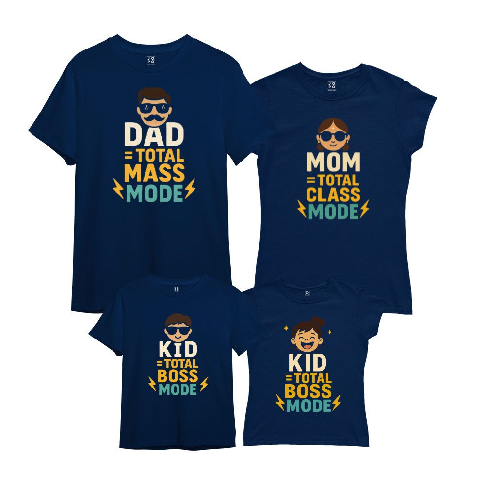 T shirts for family of 4 - Mass, Class, Boss Family Tees - Navy