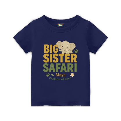 Navyblue  t-shirt with 'Big Sister Safari' text and elephant graphic