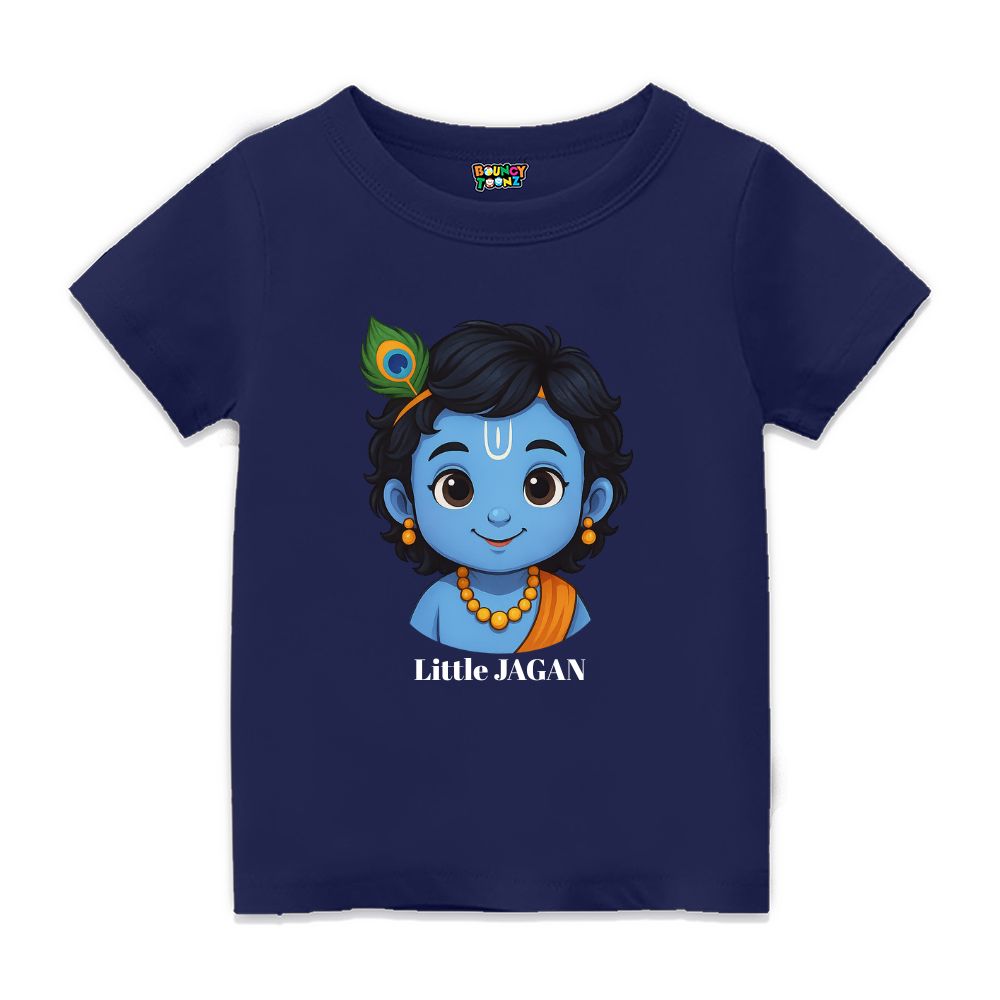 Navyblue t-shirt with a cartoon character of Little Jagan Text
