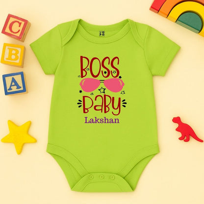 NeonGreen baby onesie with 'Boss Baby' text 