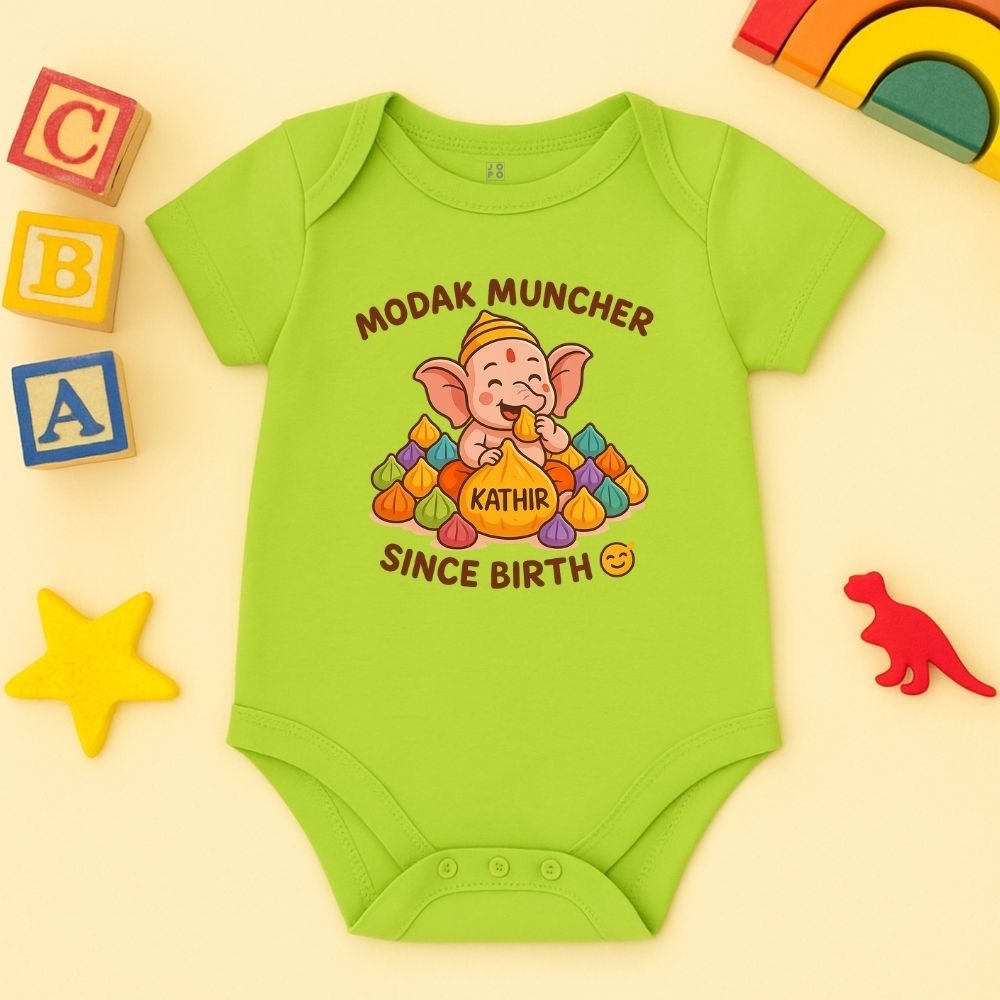 Neon Green baby onesie with a cartoon character for Vinayagar Chathurthi Celebration