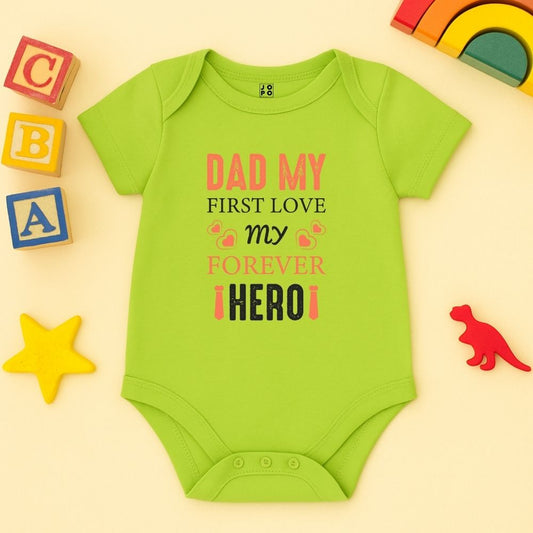Neongreen baby onesie with text