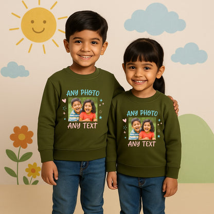 Olivegreen Kids Sweatshirts with photo and text customization 