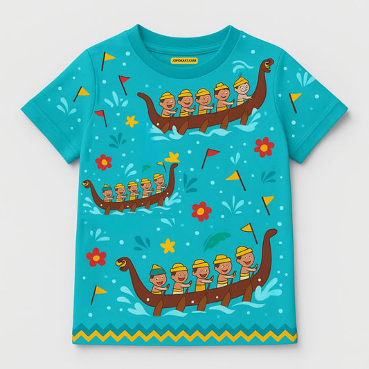 Onam Celebration Vallamkali Snake Boat Race Printed Kids Jersey 