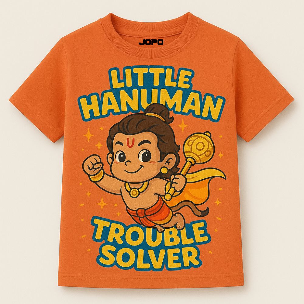Orange Kids Jersey with 'Little Hanuman Trouble Solver' Design Printed 