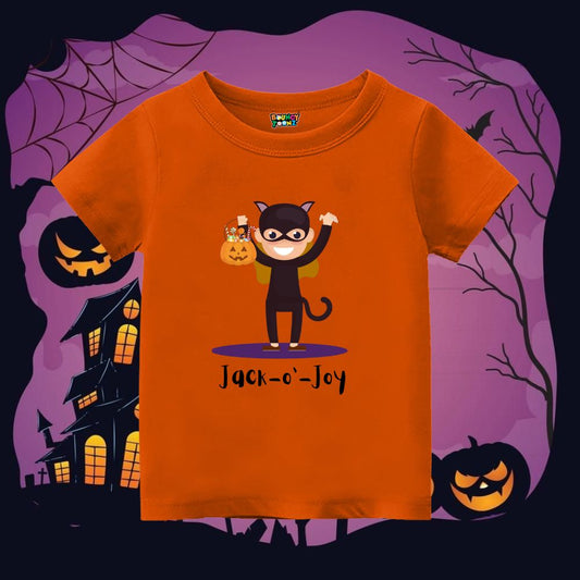 Orange t-shirt with a Halloween-themed design 