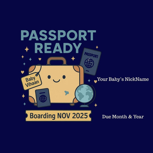 Passport-themed design with a suitcase, passport