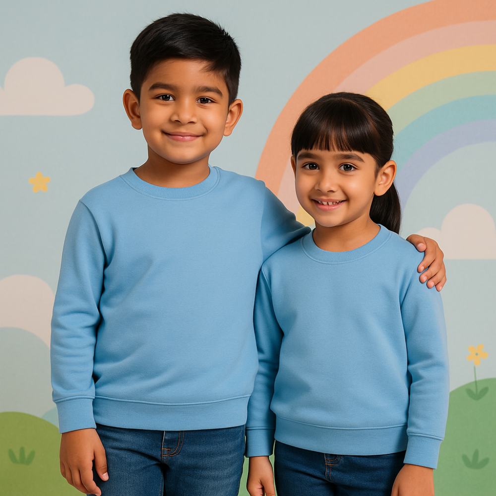 Pastel Sky sweatshirts for siblings – perfect Rakhi gift 2025 to celebrate brother-sister love in soft, stylish comfort