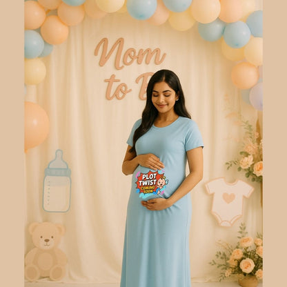 Pastelblue Maternity Dress, Plot Twist Coming Soon Text 