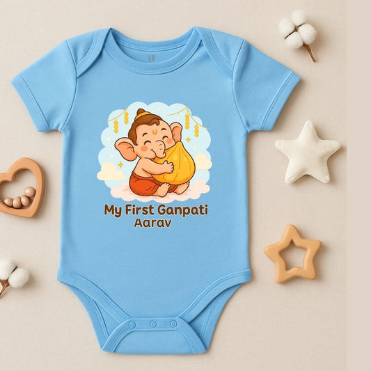 Pastelblue baby onesie for Ganesh Chathurthi