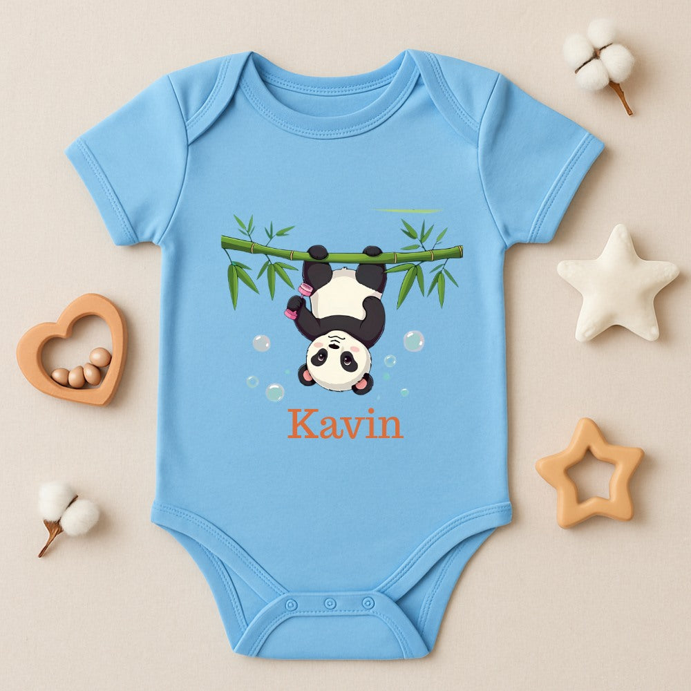 Pastelsky Personalised baby onesie, hanging panda design 