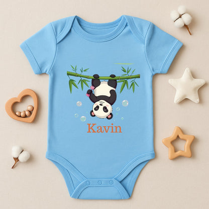 Pastelsky Personalised baby onesie, hanging panda design 