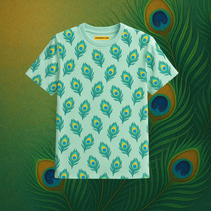 Peacock Feather Pattern All-over Print Kids Jersey Mintgreen Front
