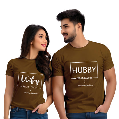 Hubby & Wifey Half Sleeve Printed Couple T-shirt