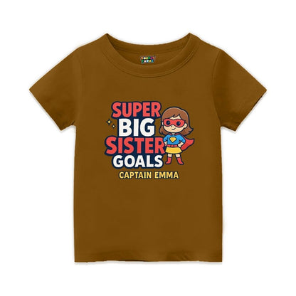 Peanutbrown t-shirt,  superhero design printed with "Super Big Sister Goals" and Captain text
