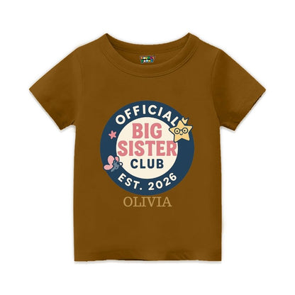 Peanutbrown t-shirt with 'Official Big Sister Club' Text with Badge design 
