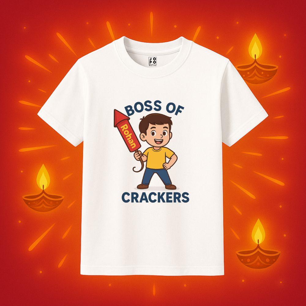 Personalised Kids t-shirt with boy with rocket cartoon design White 