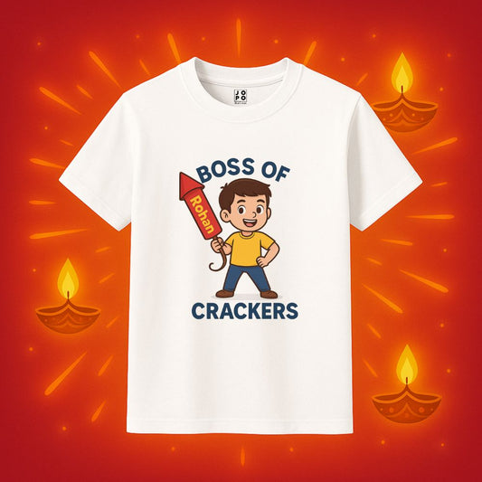 Personalised Kids t-shirt with boy with rocket cartoon design White 