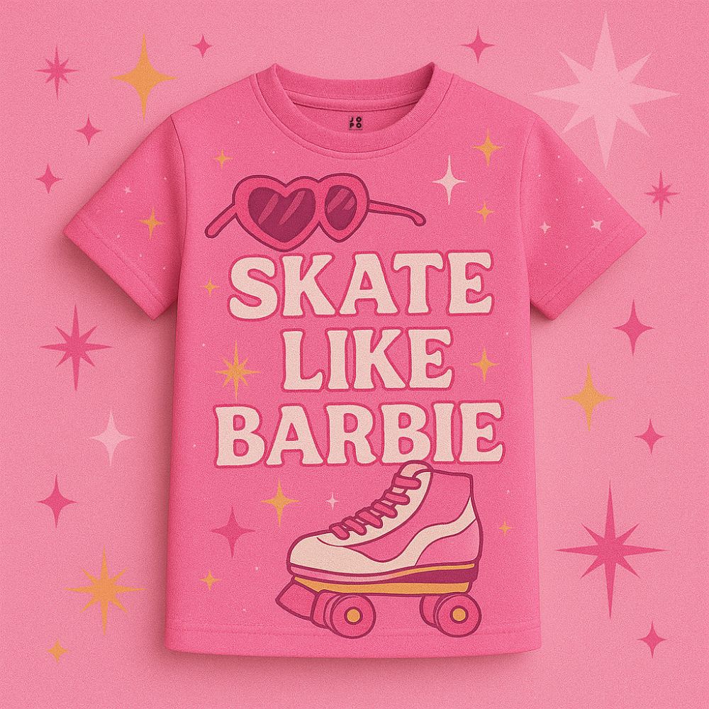 Pink Kids Jersey with 'Skate Like Barbie' design 