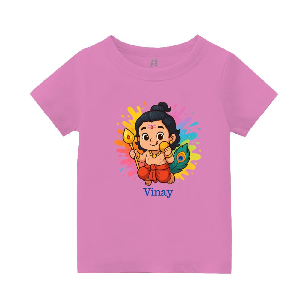 Pink Personalised t-shirt, Coloursplash Balamurugan, vel and tasting ladoo design printed