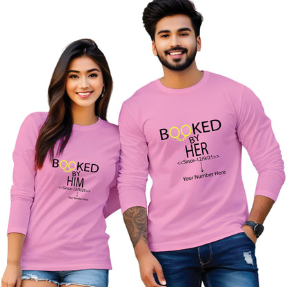 Booked by Him & Her printed couple T shirt