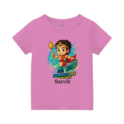 Pink t-shirt, Lord balamurugan with Skating Roller and text Balance Life With Faith'
