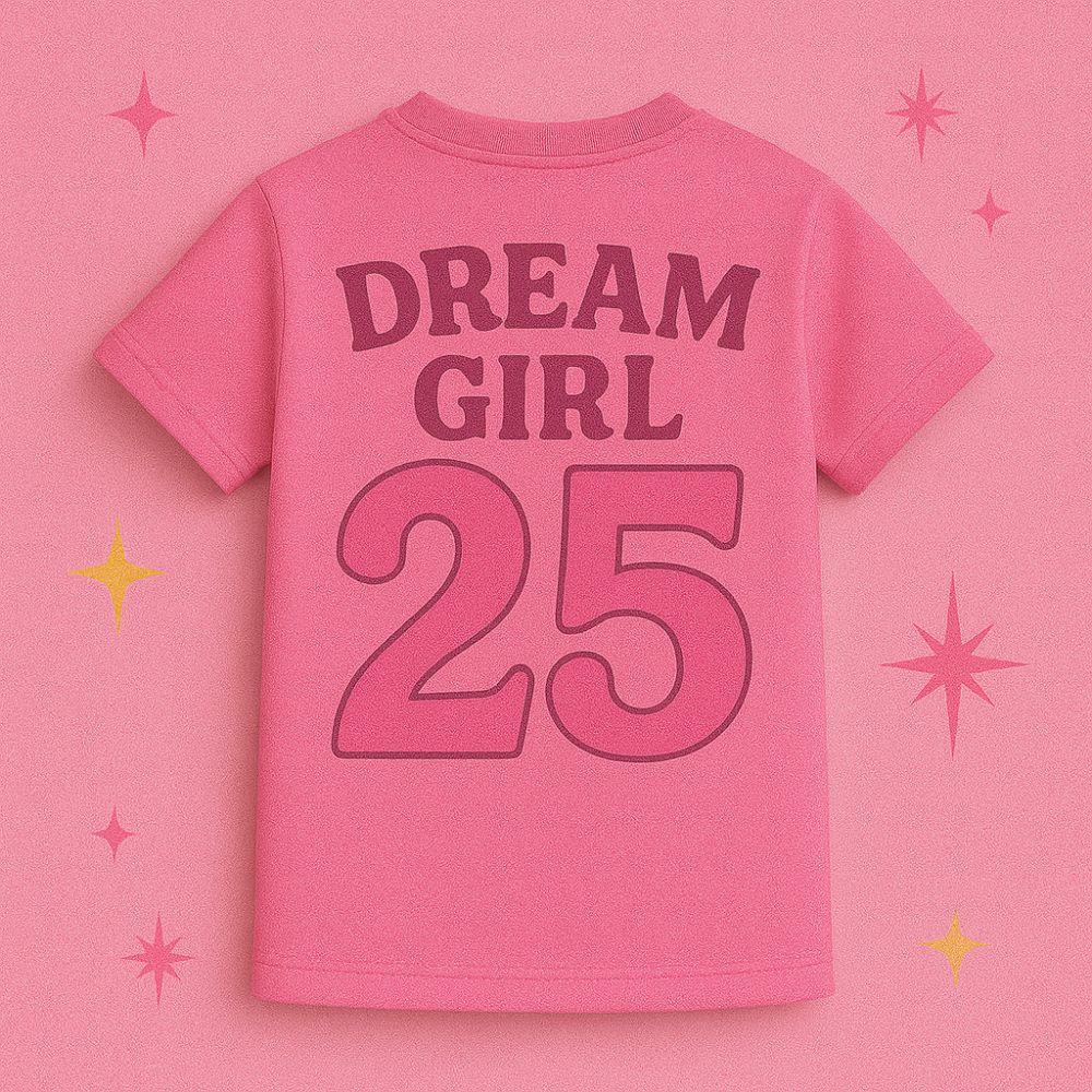 Pink t-shirt with 'Dream Girl 25' text Bac print Kids Jersey