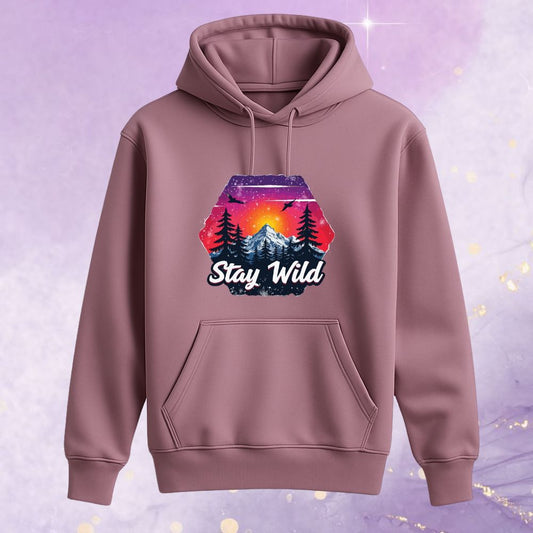 Plum Kids Hoodie with 'Stay Wild' graphic design front