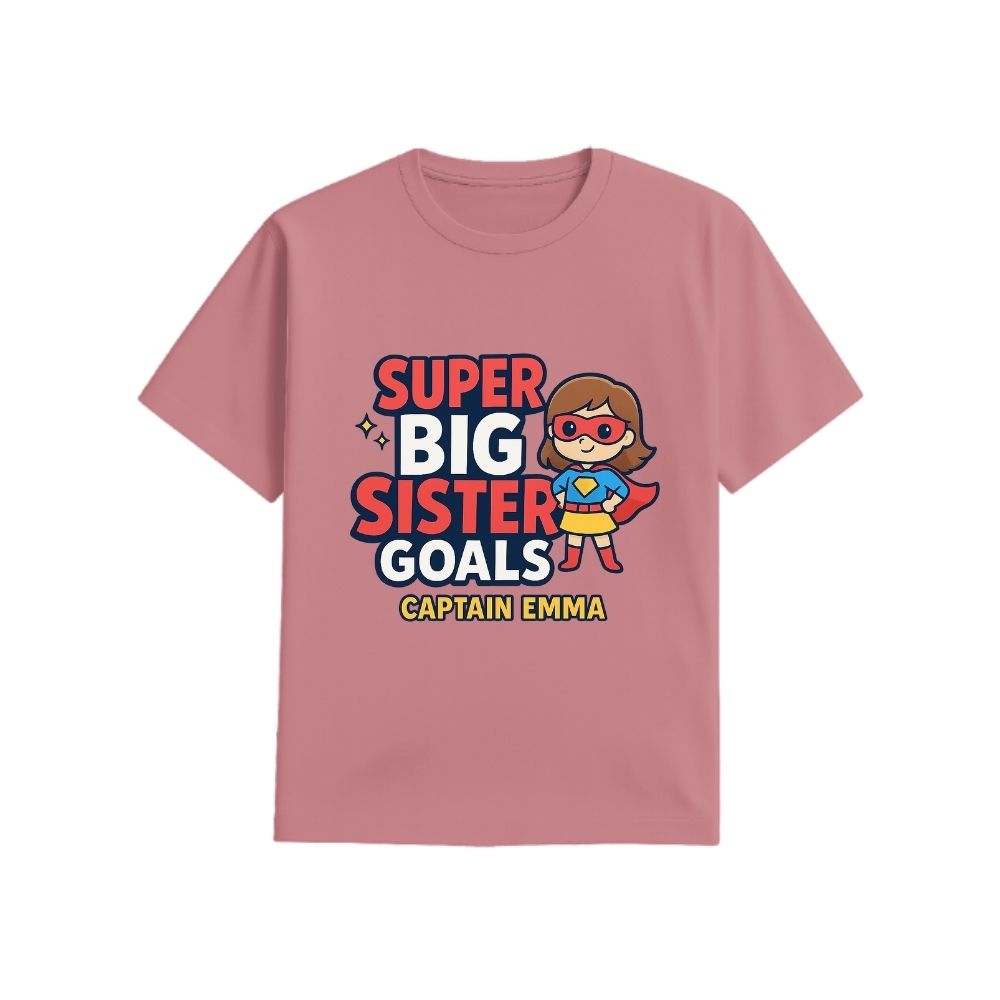 Plum t-shirt,  Superhero Design Printed with "Super Big Sister Goals" and Captain text