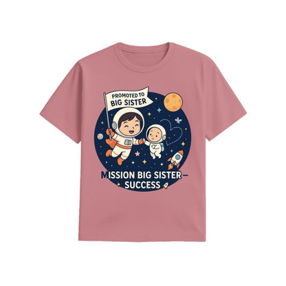 Plum t-shirt with space-themed design and text 'Promoted to Big Sister'
