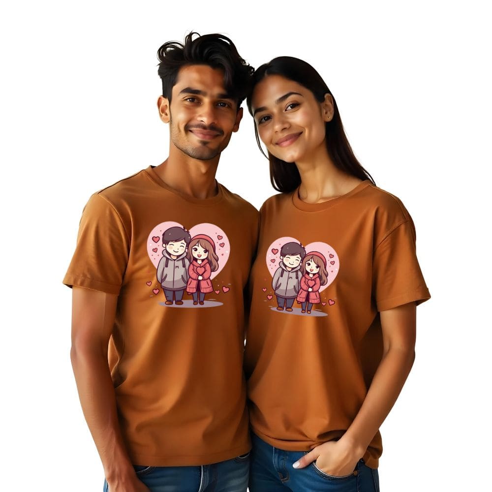 Cute Animated Couple Printed Customisable Couple Tshirts