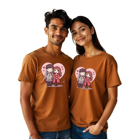 Cute Animated Couple Printed Customisable Couple Tshirts