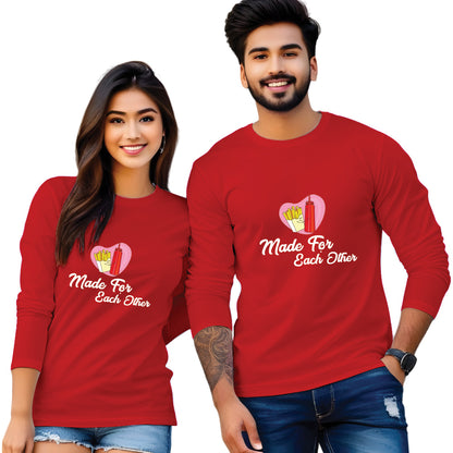 Made for Each Other Print Full Sleeve Couple T Shirt
