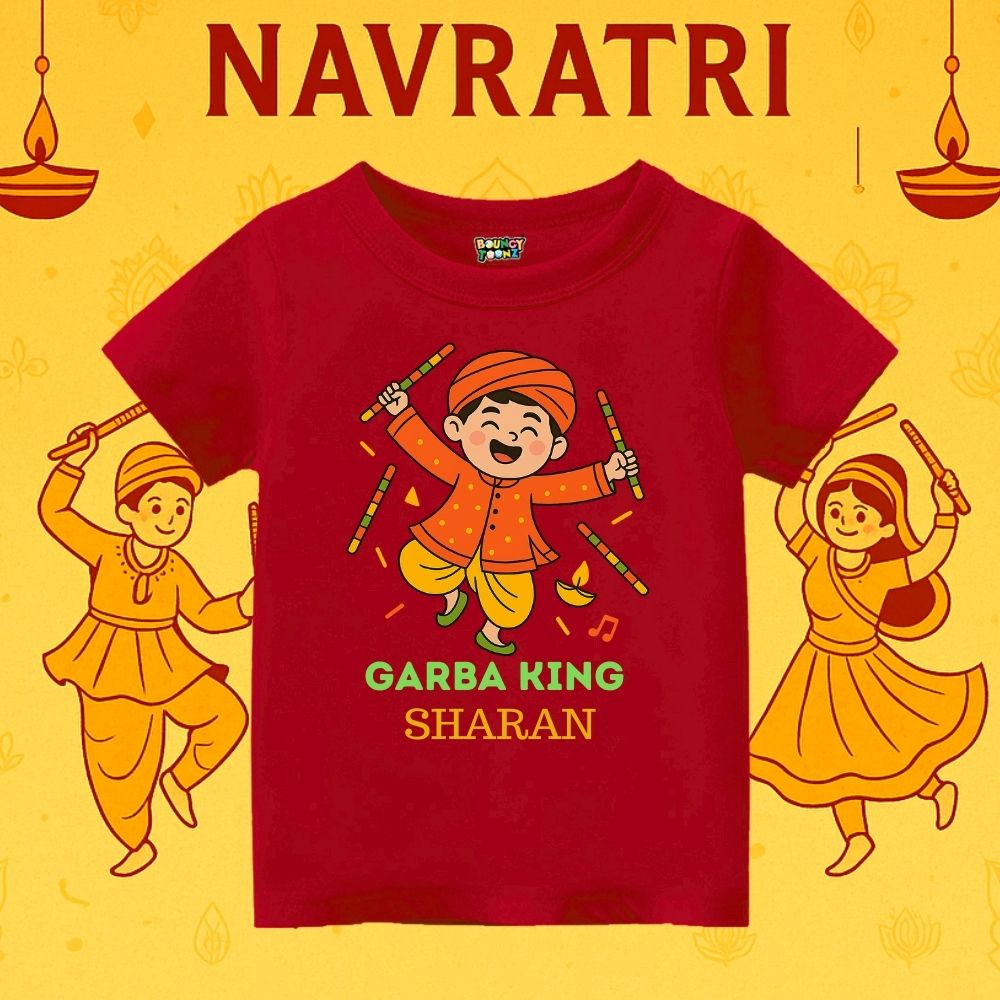Red Kids t-shirt with Garba King text
