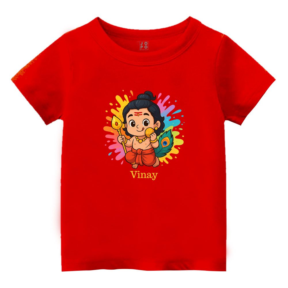 Red Personalised t-shirt, Coloursplash Balamurugan, vel and tasting ladoo design printed