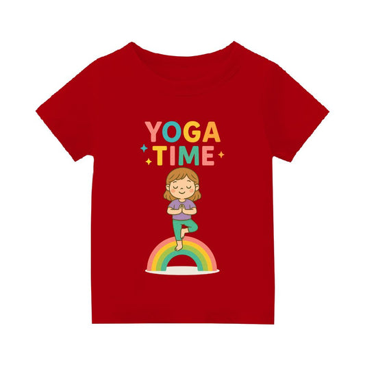 Red kids t-shirt with 'Yoga Time' text 