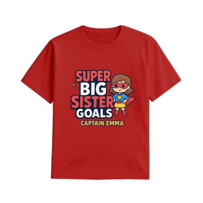 Red t-shirt,  Superhero Design Printed with "Super Big Sister Goals" and Captain text