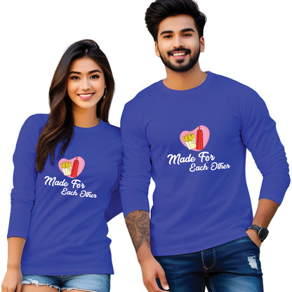 Made for Each Other Print Full Sleeve Couple T Shirt