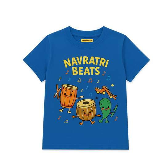 Royalblue Kids  T-shirt with 'Navratri Beats' design 