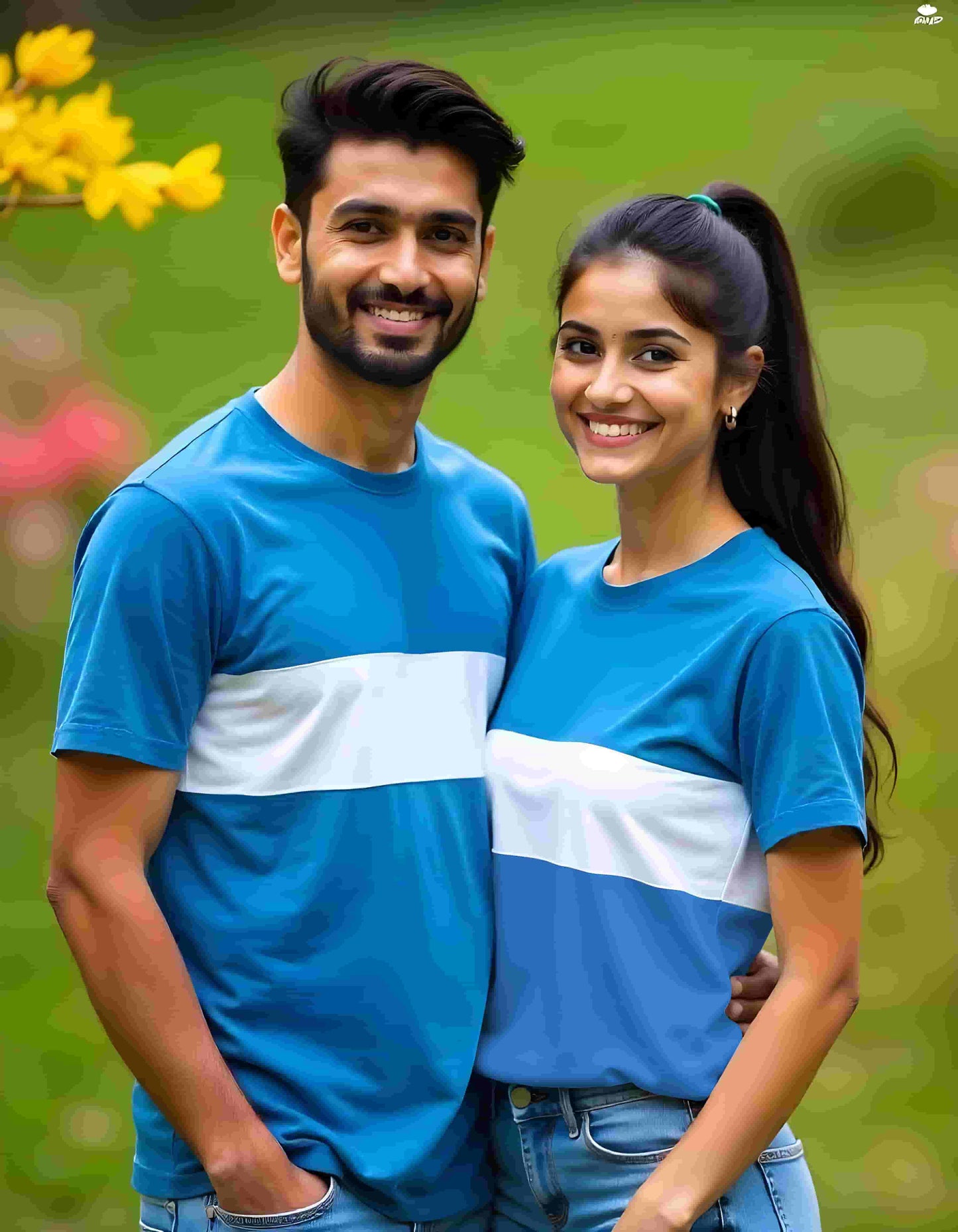 Royalblue and white Cutsew couple Matching t-shirts.