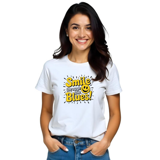 Smile through the Blues -Positive Vibes Women Casual Tees