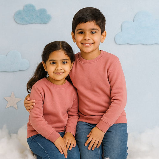 Pastel Peach matching sibling sweatshirts – perfect Rakhi gift 2025 for brothers and sisters to twin in comfort and festive love