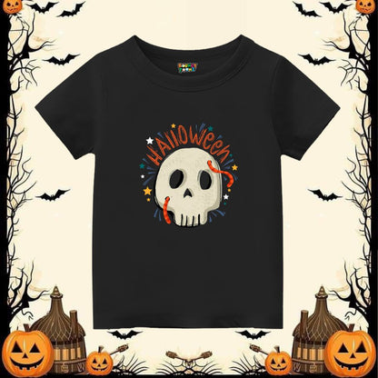 Skull Design Printed with Halloween text kids tshirt