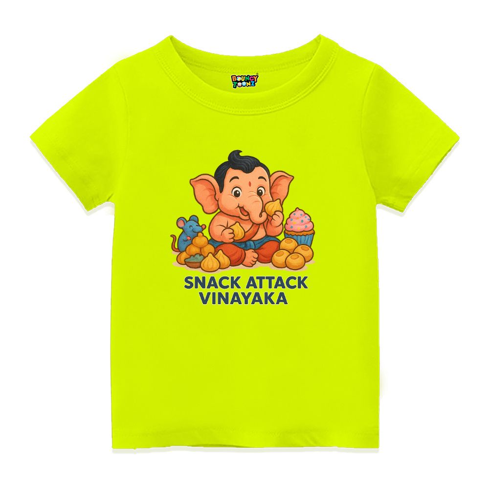 Neon Green 'Snack Attack Vinayaka' Kids Tshirt