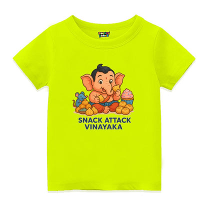 Neon Green 'Snack Attack Vinayaka' Kids Tshirt