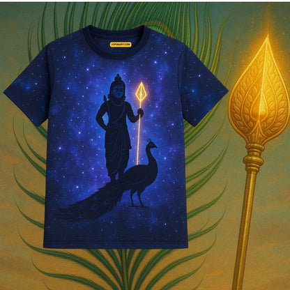 Starry Sky Lord Muruga peacock and a golden spear Navy Blue Kids Jersy Front