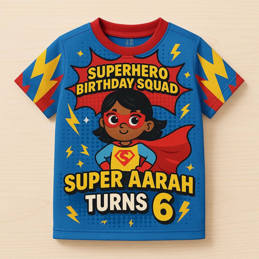 Kids Jersey Superhero Birthday Squad Printed 
